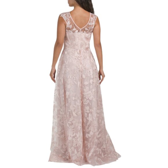 TERI JON Blush Pink Metallic Tulle Leaf Pattern Sleeveless Gown - Picture 2 of 2